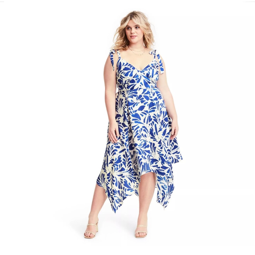 Botanical Tie Strap Asymmetrical Hem Dress